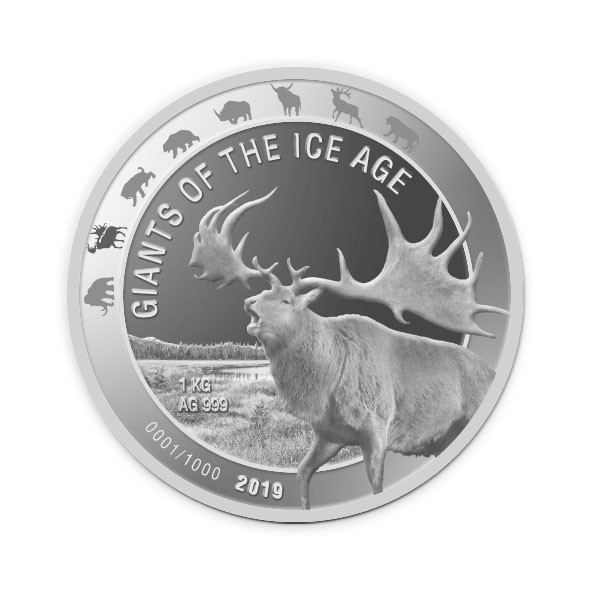 Ghana - Giganten der Eiszeit - Riesenhirsch 1 kg Silber 2019