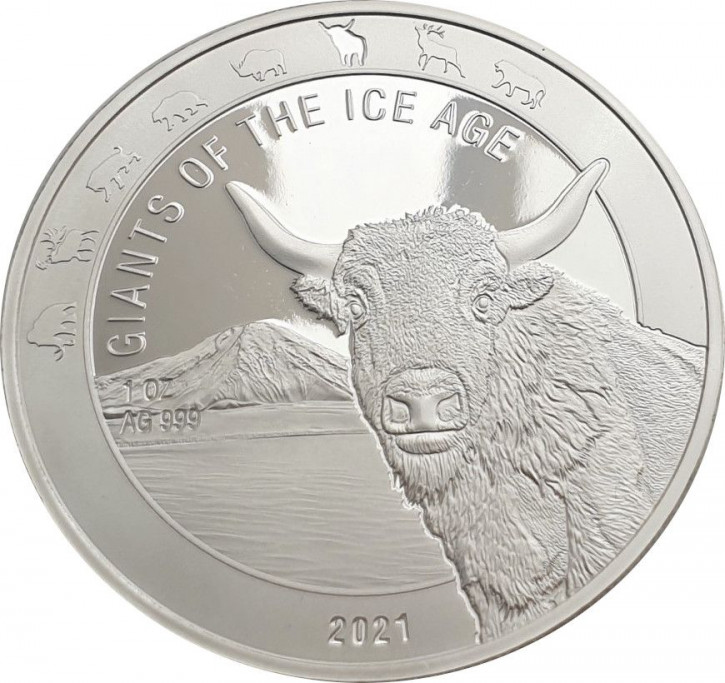 Ghana - Giganten der Eiszeit - Auerochse 1 oz Silber 2021