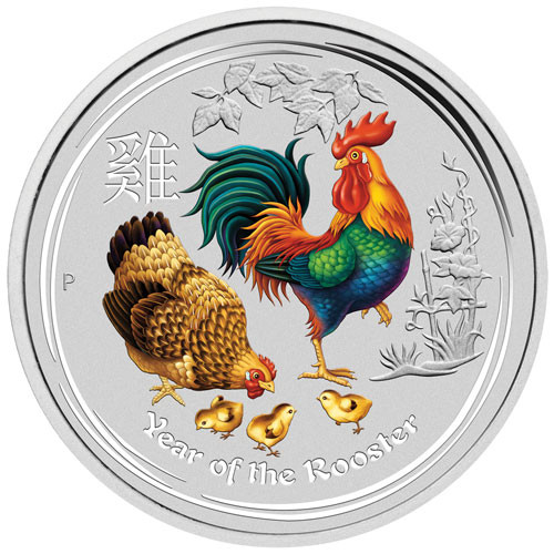 Lunar II Hahn 2017 Silber 1 oz coloriert