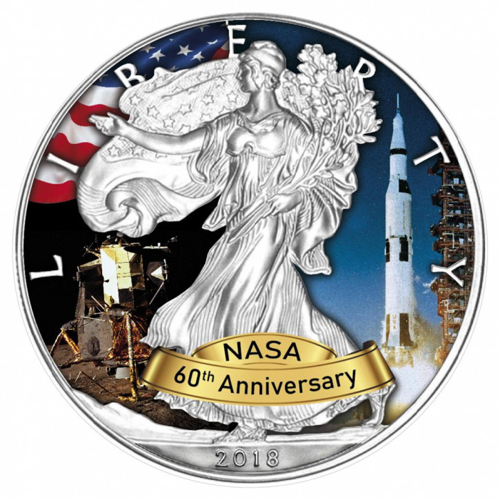 American Eagle 2018 - 60 Jahre NASA - Apollo - Silber coloriert 1 oz