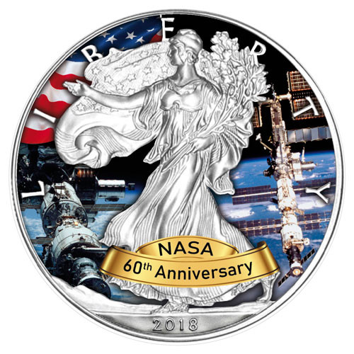 American Eagle 2018 - 60 Jahre NASA - ISS - Silber coloriert 1 oz