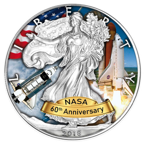 American Eagle 2018 - 60 Jahre NASA - Space Shuttle - Silber coloriert 1 oz