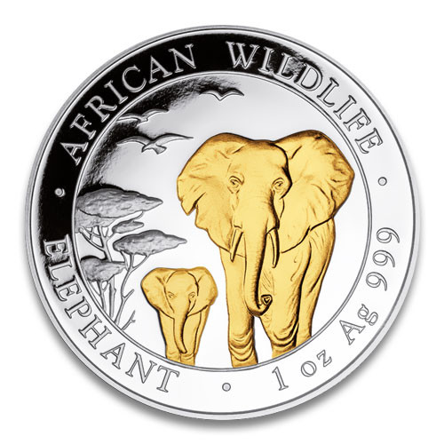 Somalia Elefant Silber 1 oz vergoldet 2015