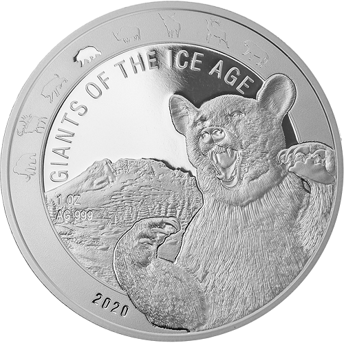 Ghana - Giganten der Eiszeit - Höhlenbär 1 oz Silber 2020