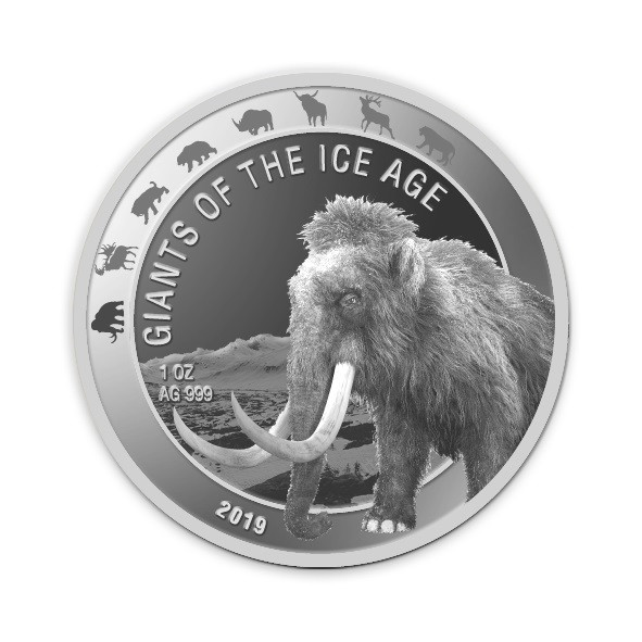 Ghana - Giganten der Eiszeit - Wollmammut 1 oz Silber 2019