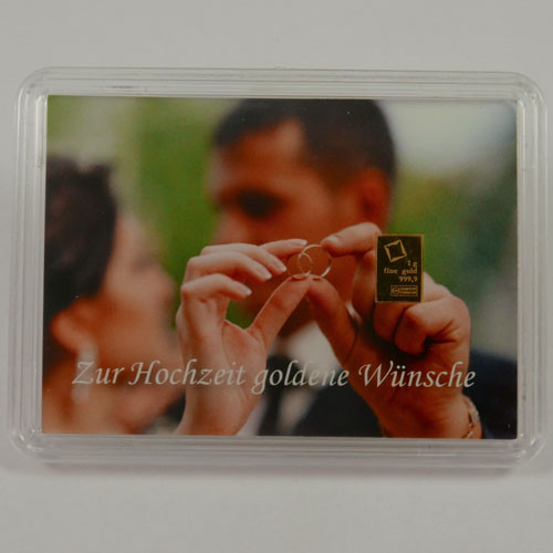 Goldbarren Valcambi 1 g Hochzeit - Goldene Wünsche