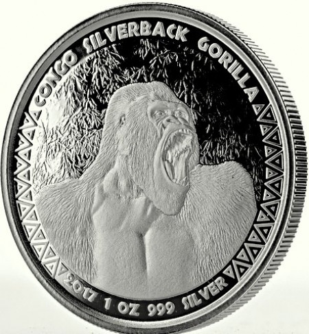 Congo Silverback Gorilla prooflike Silber 1 oz 2017