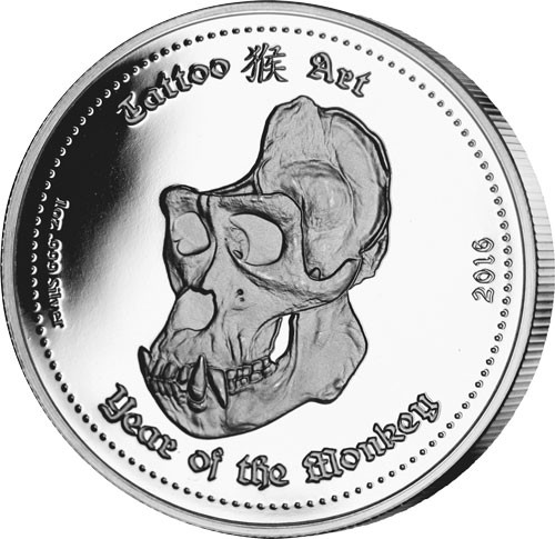 Ghana Tattoo Art - Year of the Monkey 2016 Silber 1 oz polierte Platte - High Relief