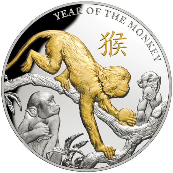 Niue - Jahr des Affen 2016 - 5 oz Silber vergoldet