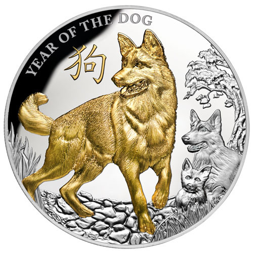 Niue - Jahr des Hundes 2018 - 5 oz Silber vergoldet