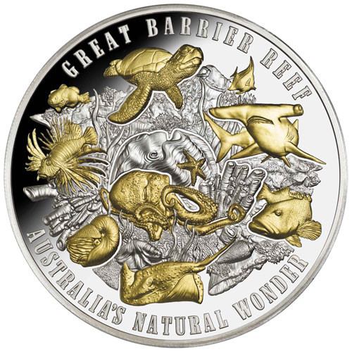 Niue - Great Barrier Reef Silber 5 oz vergoldet PP