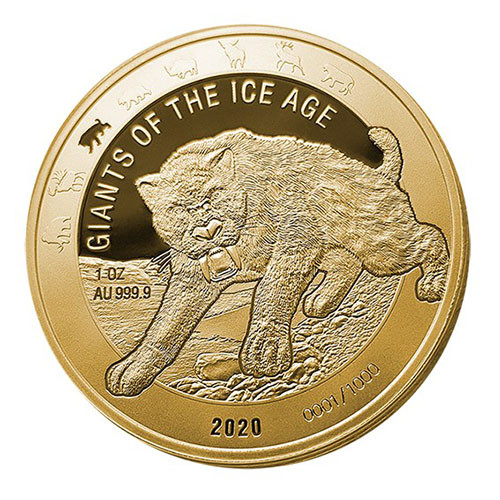 Ghana - Giganten der Eiszeit - Säbelzahnkatze 1 oz Gold 2020