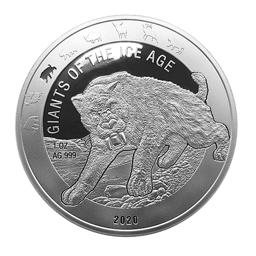 Ghana - Giganten der Eiszeit - Säbelzahnkatze 1 oz Silber 2020