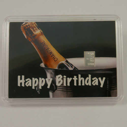 Silberbarren Valcambi 1 g - Geburtstag - Champagner