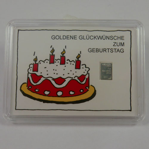 Silberbarren Valcambi 1 g - Geburtstag - Torte