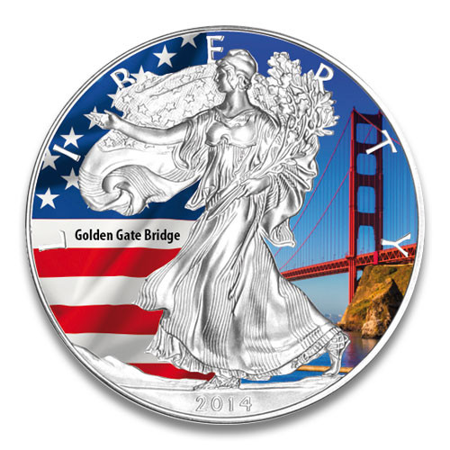 American Eagle 2014 Golden Gade Bridge Silber coloriert 1 oz