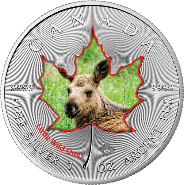 Maple Leaf Wildlife 2016 Tierbabys - Elch coloriert Silber 1 oz