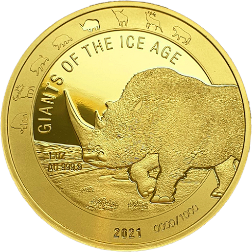 Ghana - Giganten der Eiszeit - Wollnashorn 1 oz Gold 2021