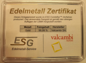 Goldtafelbarren Valcambi / ESG 20g