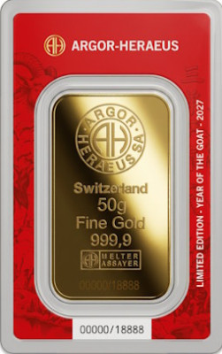 Goldbarren Argor-Heraeus Lunar Ziege 2027 - 50 g