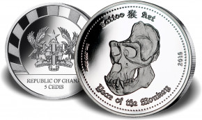 Ghana Tattoo Art - Year of the Monkey 2016 Silber 1 oz polierte Platte - High Relief