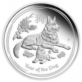 Lunar II Hund 2018 Silber 1 oz polierte Platte