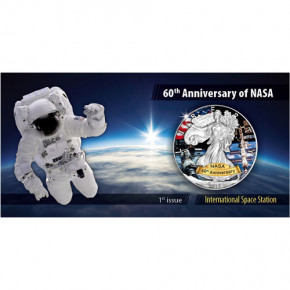 American Eagle 2018 - 60 Jahre NASA - ISS - Silber coloriert 1 oz