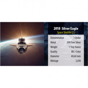 American Eagle 2018 - 60 Jahre NASA - Space Shuttle - Silber coloriert 1 oz