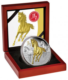 Niue - Jahr des Pferdes 2014 - 5 oz Silber vergoldet