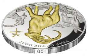 Niue - Jahr der Ziege 2015 - 5 oz Silber vergoldet