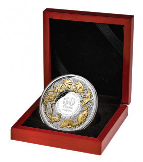 Niue - 50 Jahre Dezimalwährung Silber 5 oz vergoldet PP