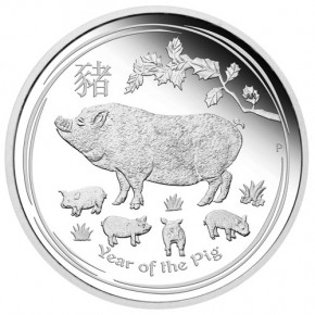 Lunar II Schwein 2019 Silber 1 oz polierte Platte