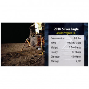 American Eagle 2018 - 60 Jahre NASA - Apollo - Silber coloriert 1 oz