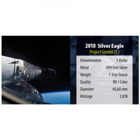 American Eagle 2018 - 60 Jahre NASA - Gemini - Silber coloriert 1 oz