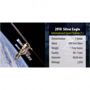 American Eagle 2018 - 60 Jahre NASA - ISS - Silber coloriert 1 oz