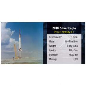 American Eagle 2018 - 60 Jahre NASA - Mercury - Silber coloriert 1 oz