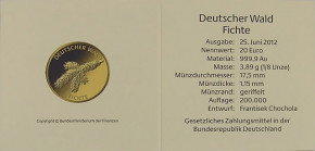 20 Euro Deutscher Wald - Fichte 2012 Prägestätte A 1/8 oz