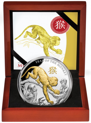 Niue - Jahr des Affen 2016 - 5 oz Silber vergoldet