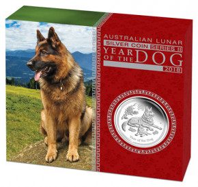 Lunar II Hund 2018 Silber 1 oz polierte Platte